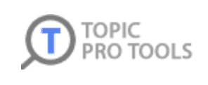 Logo of Topic Pro Tools featuring a magnifying glass icon, the letter "T" in blue within the magnifying glass, and the text "TOPIC PRO TOOLS" to the right of the icon.